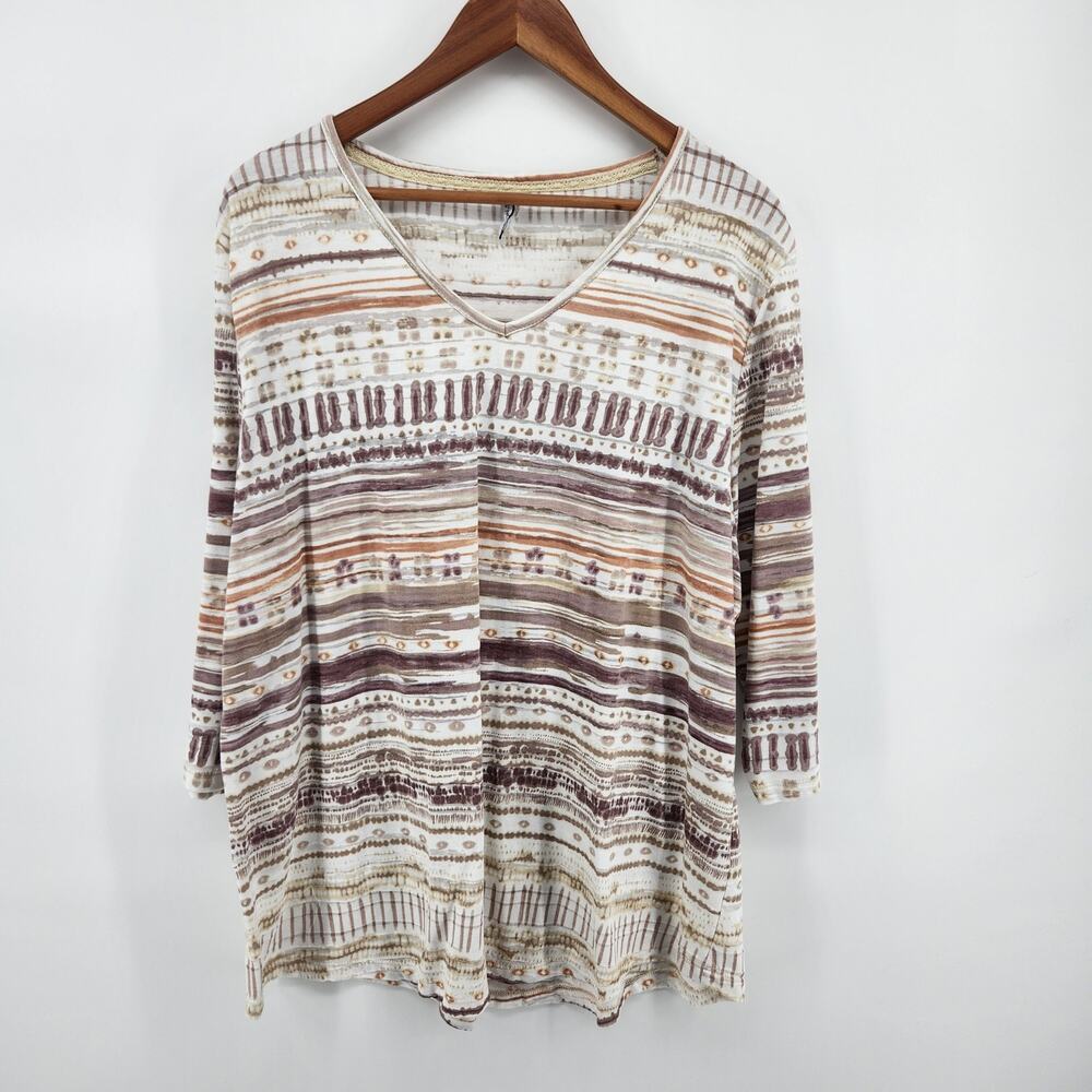 44* North Women's 2X T-shirt Knit V-Neck 3/4 Sleeve Top